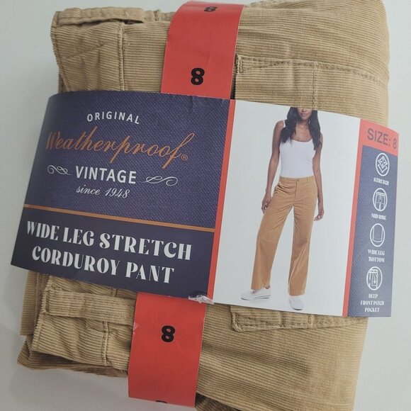 NEW Weatherproof Vintage Corduroy Womens 14 Tan Wide-Leg Pants// 26PT - Picture 1 of 8
